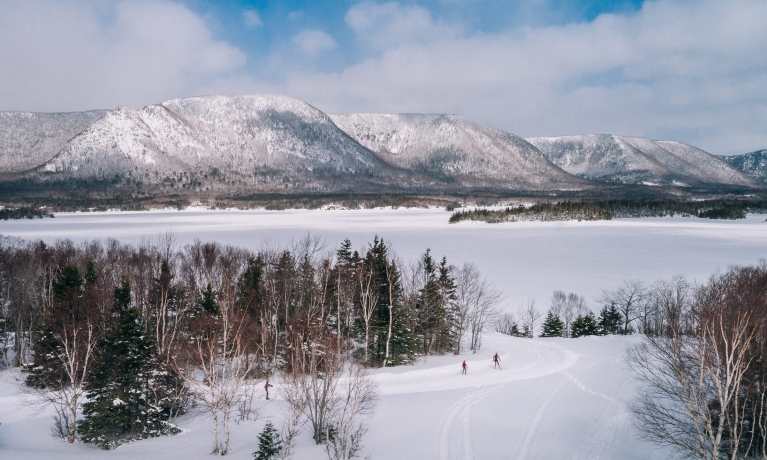 Cross Country Skiers dot a snowy landscape