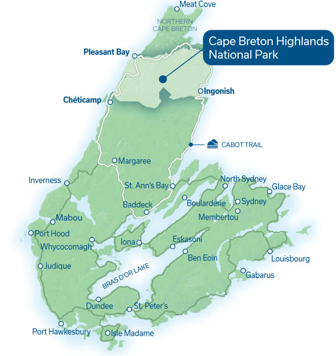 Illustrated map of Cape Breton Highlands National Park